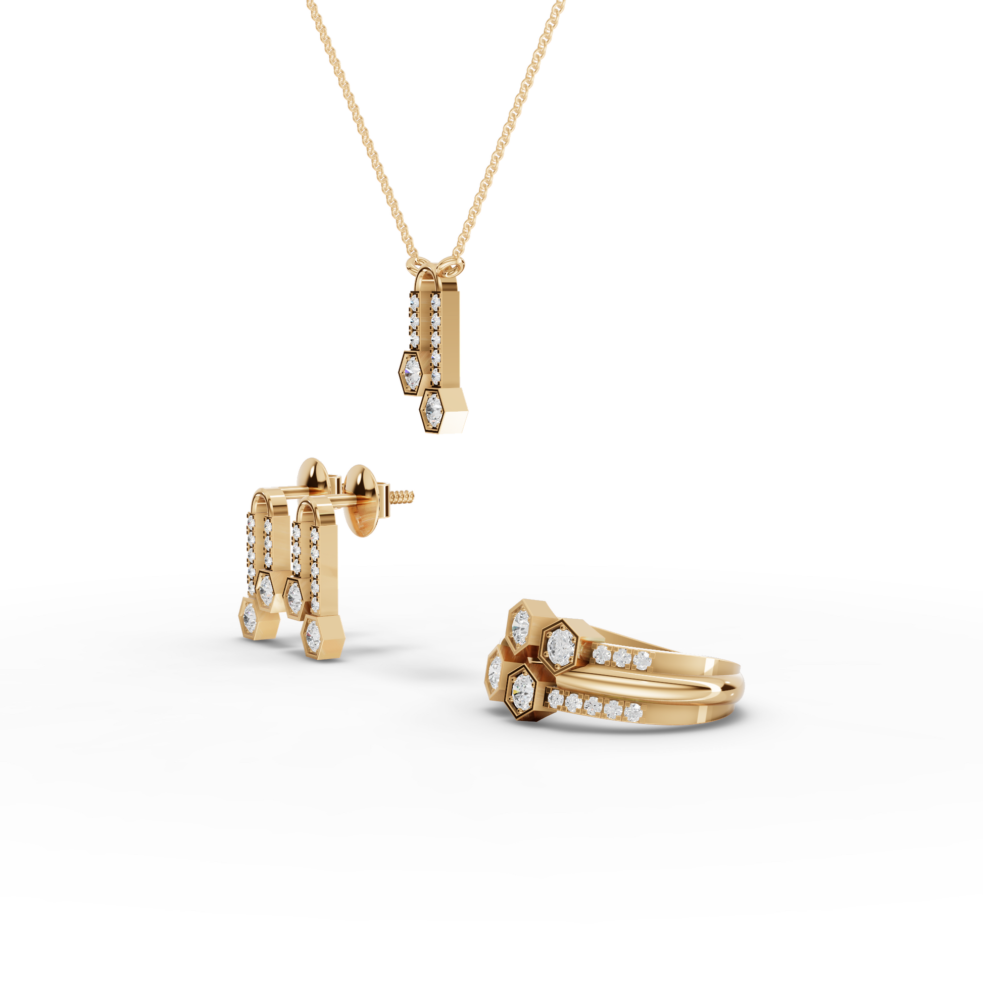 Hexagon Geometric Moissanite Diamond Jewelry Set