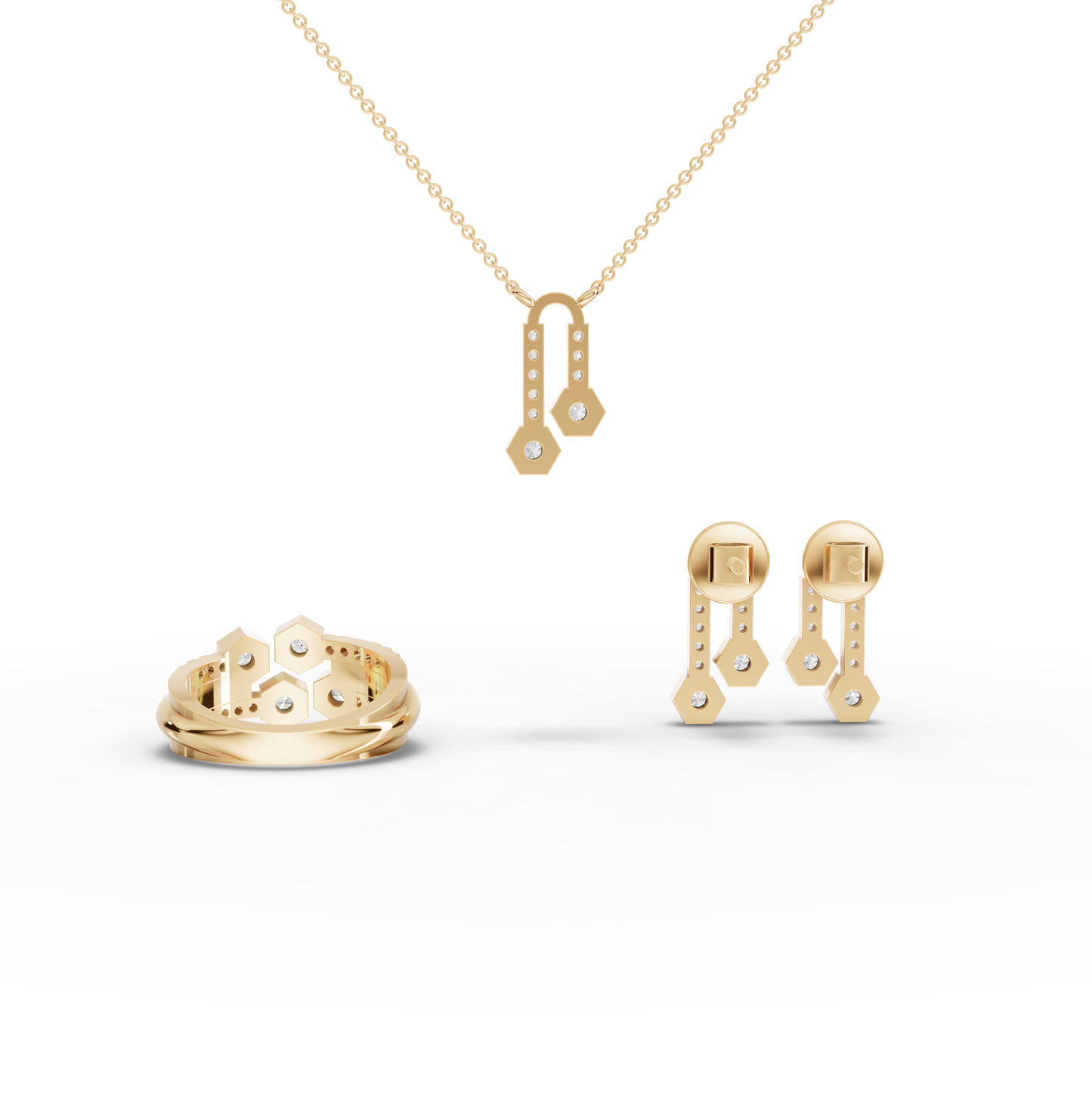 Hexagon Geometric Moissanite Diamond Jewelry Set