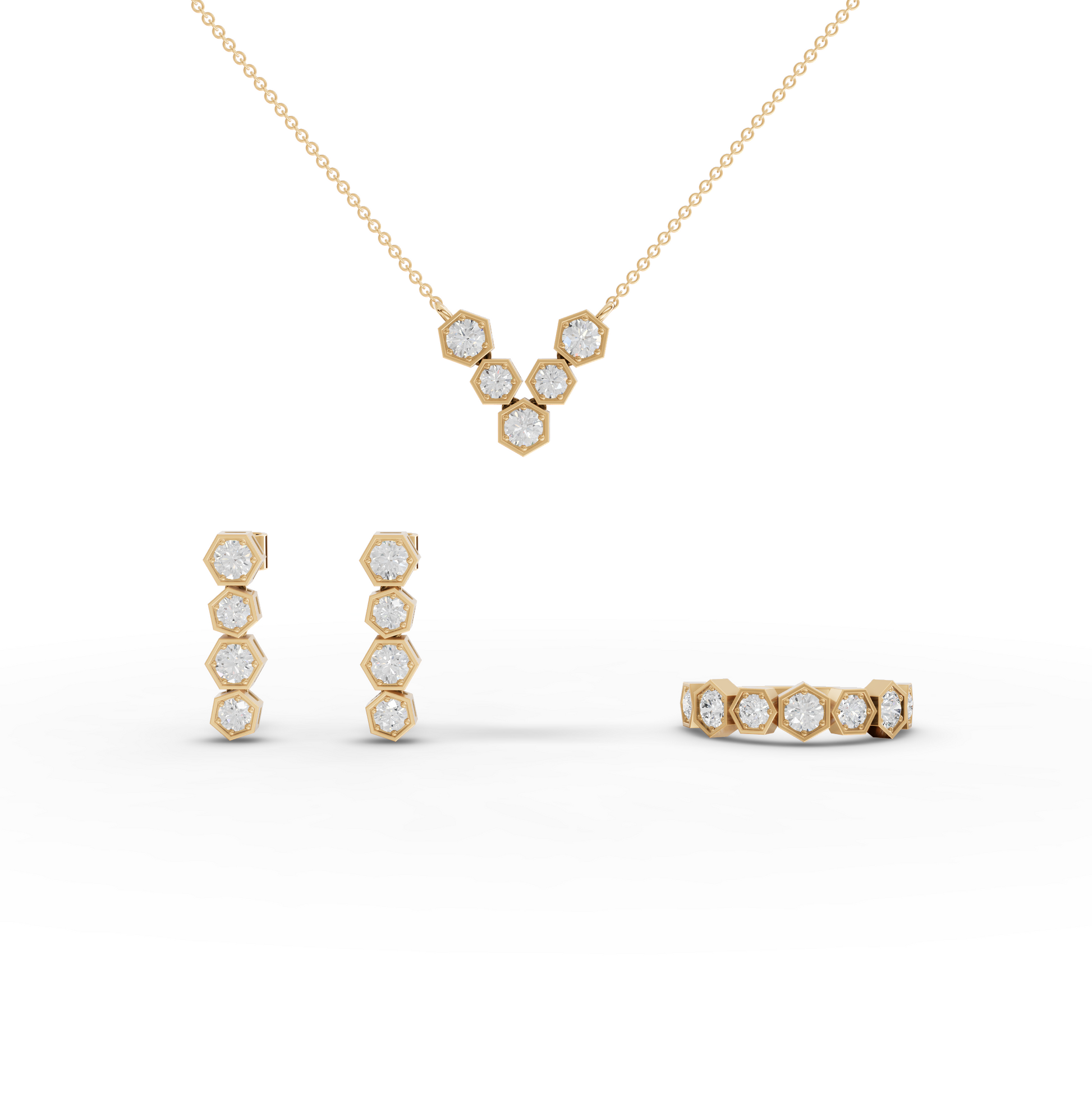 Hexagon Round Cluster Moissanite Diamond Pendant Necklace