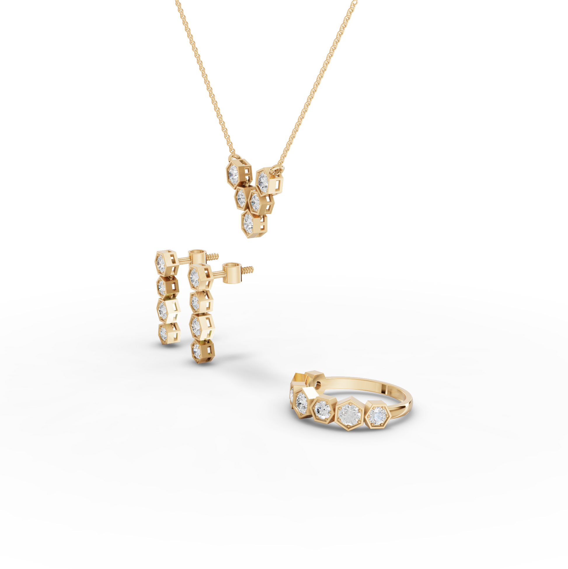 Hexagon Round Cluster Moissanite Diamond Pendant Necklace