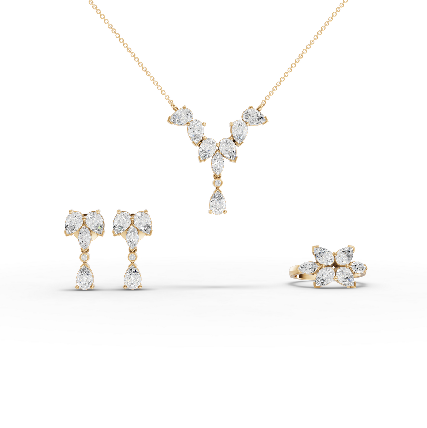 Marquise & Pear Cascade Moissanite Diamond Jewelry Set