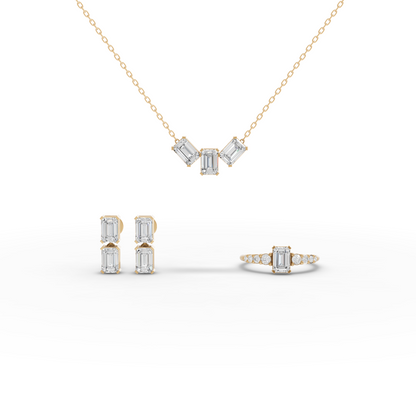 Emerald-Cut Moissanite Diamond Jewelry Set with Ring, Drop Earrings & Necklace