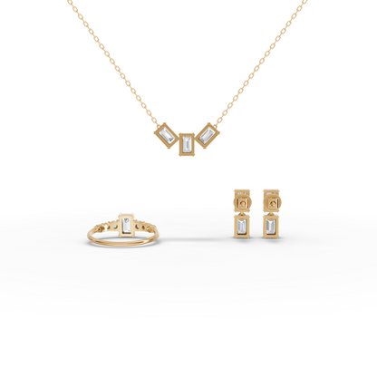 Emerald-Cut Moissanite Diamond Jewelry Set with Ring, Drop Earrings & Necklace