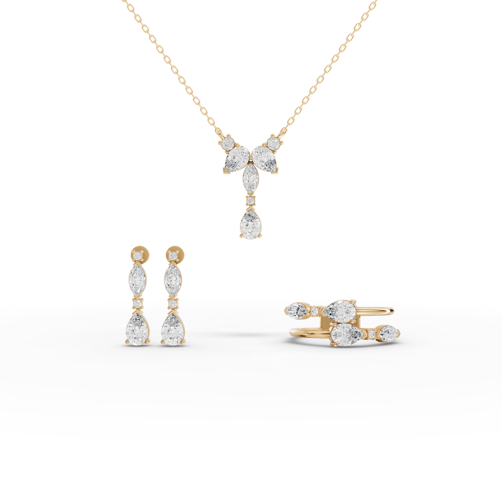 Marquise & Pear Drop Moissanite Diamond Jewelry Set with Y Necklace
