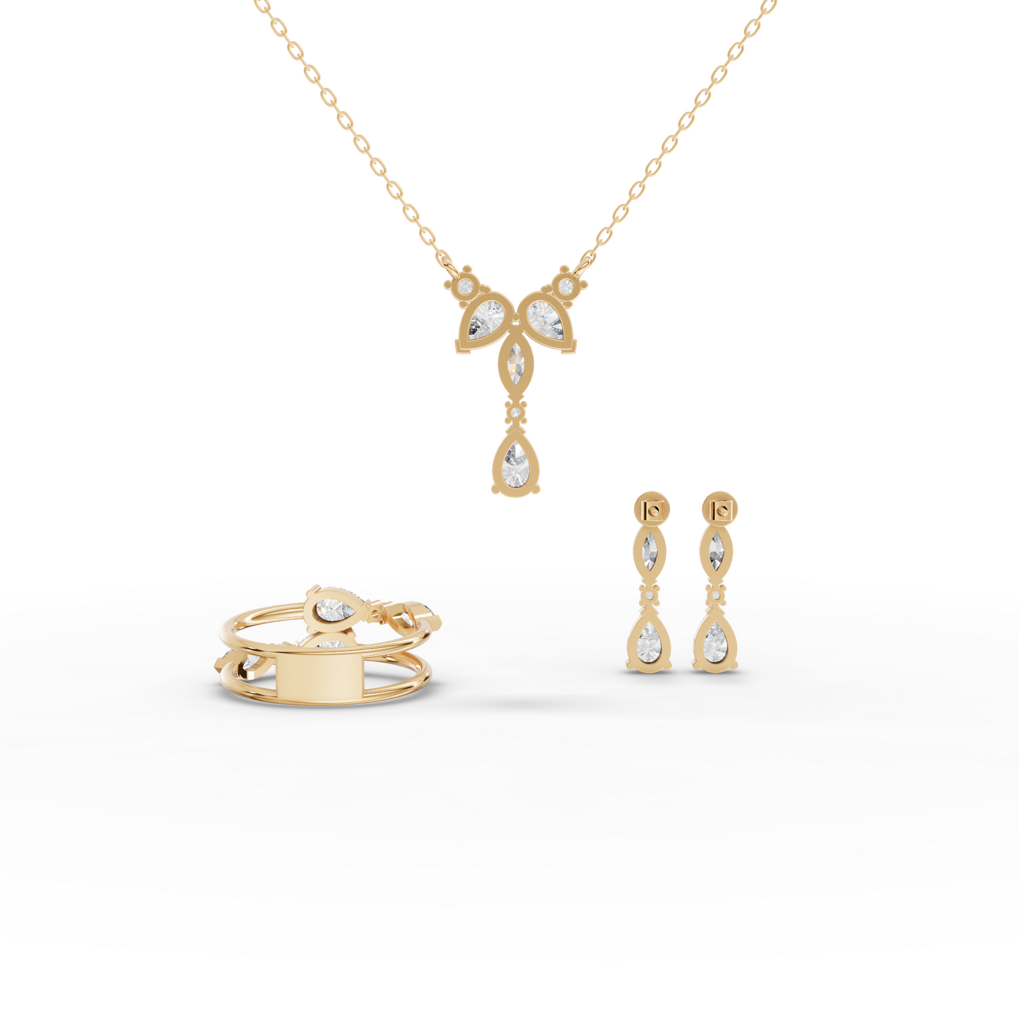 Marquise & Pear Drop Moissanite Diamond Jewelry Set with Y Necklace