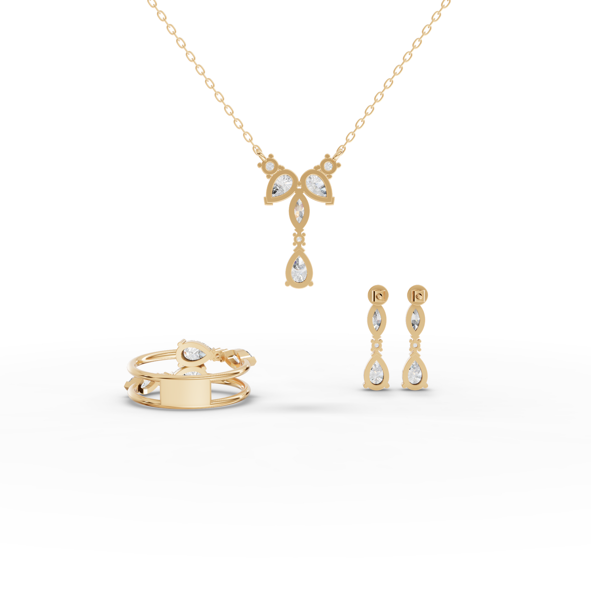 Marquise & Pear Drop Moissanite Diamond Jewelry Set with Y Necklace