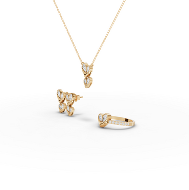 Double Heart Moissanite Diamond Jewelry Set with Ring, Earrings & Necklace