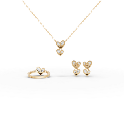 Double Heart Moissanite Diamond Jewelry Set with Ring, Earrings & Necklace