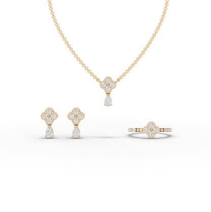 Floral Cluster Round Moissanite Diamond Jewelry Set
