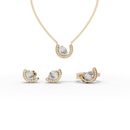 Oval Moissanite Diamond Horseshoe Halo Jewelry Set
