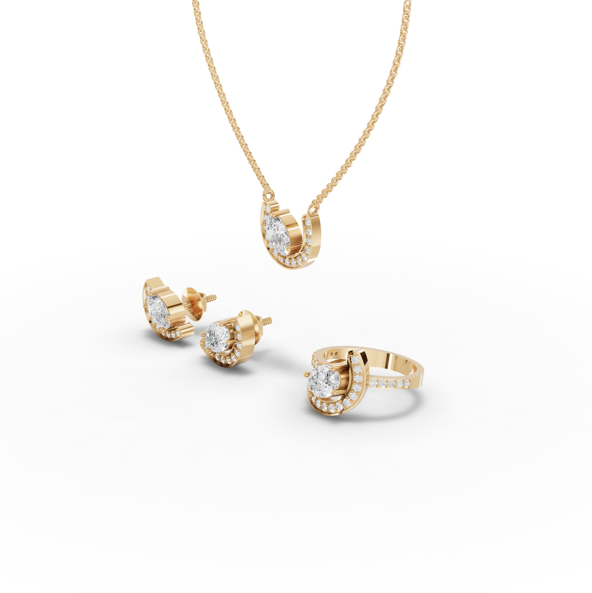 Oval Moissanite Diamond Horseshoe Halo Jewelry Set