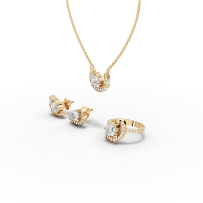 Oval Moissanite Diamond Horseshoe Halo Jewelry Set