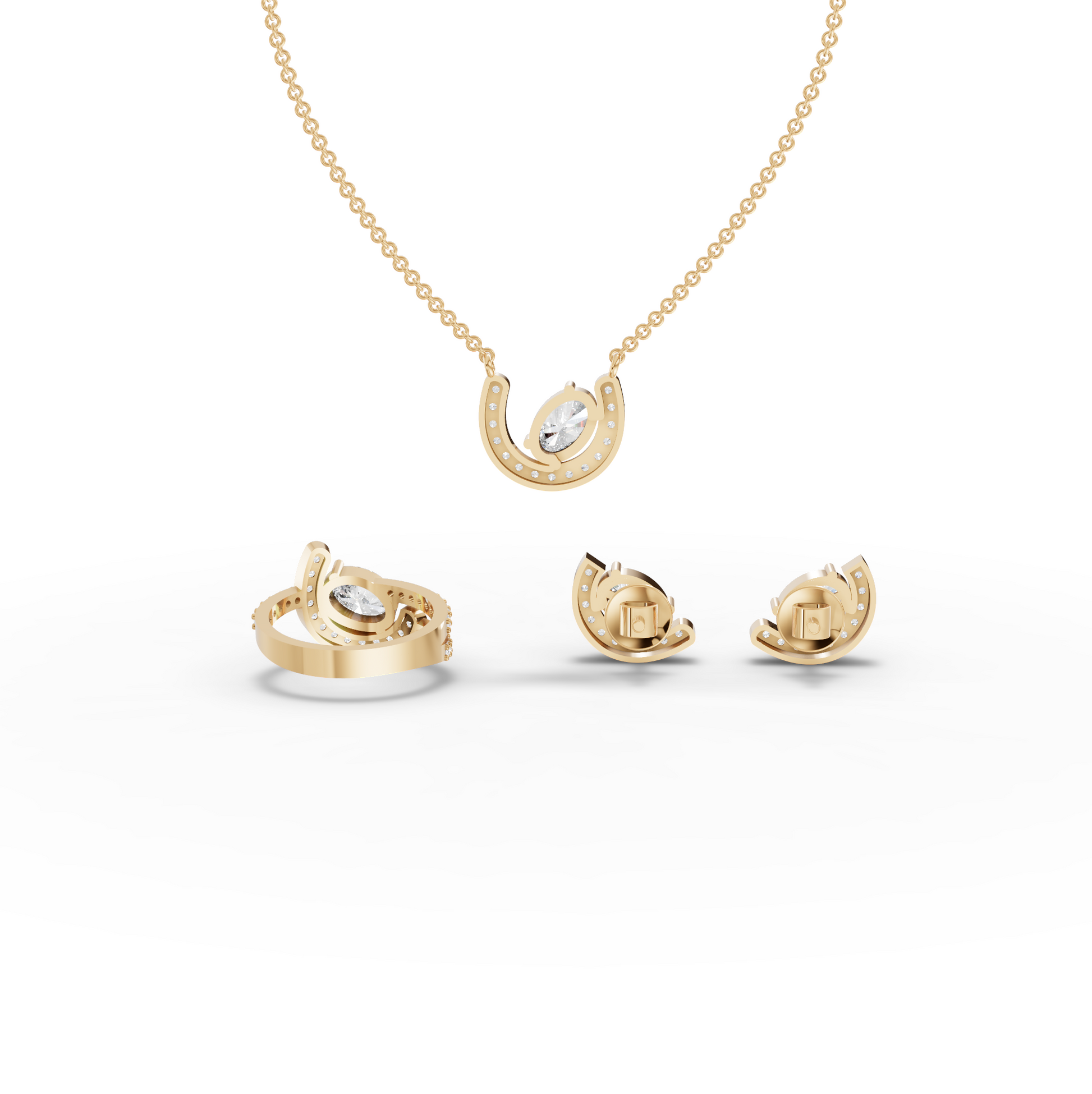 Oval Moissanite Diamond Horseshoe Halo Jewelry Set