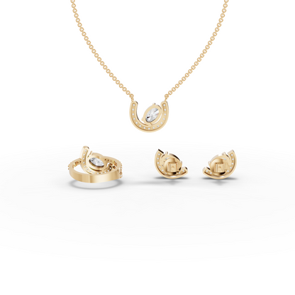 Oval Moissanite Diamond Horseshoe Halo Jewelry Set