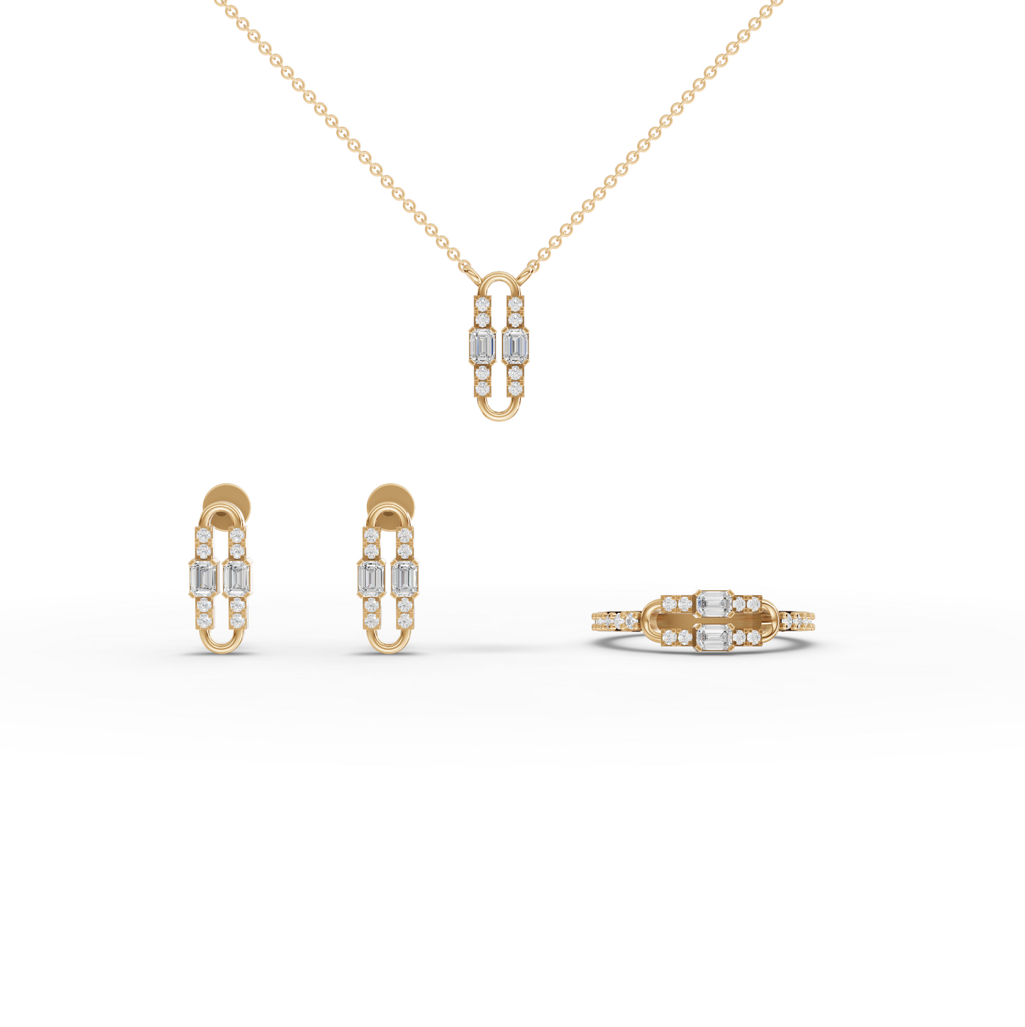 Emerald Cut Paperclip Link Moissanite Diamond Jewelry Set