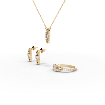 Emerald Cut Paperclip Link Moissanite Diamond Jewelry Set