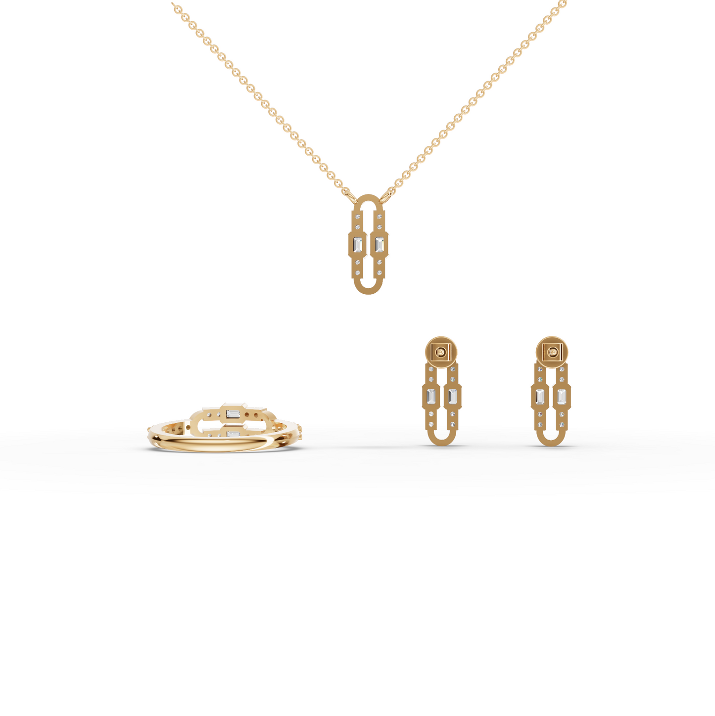 Emerald Cut Paperclip Link Moissanite Diamond Jewelry Set