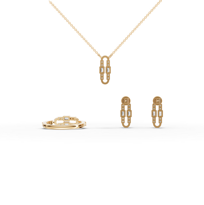 Emerald Cut Paperclip Link Moissanite Diamond Jewelry Set