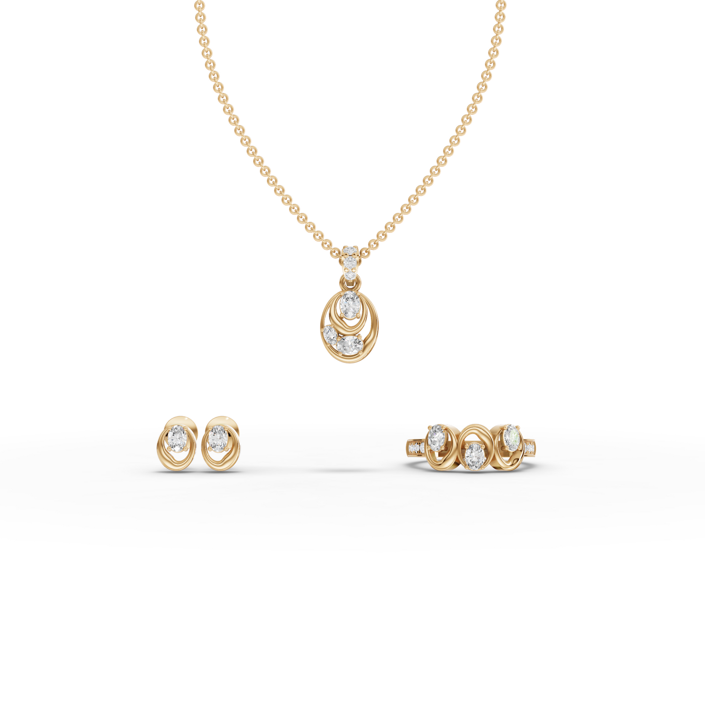 Modern Oval Swirl Moissanite Diamond Jewelry Set