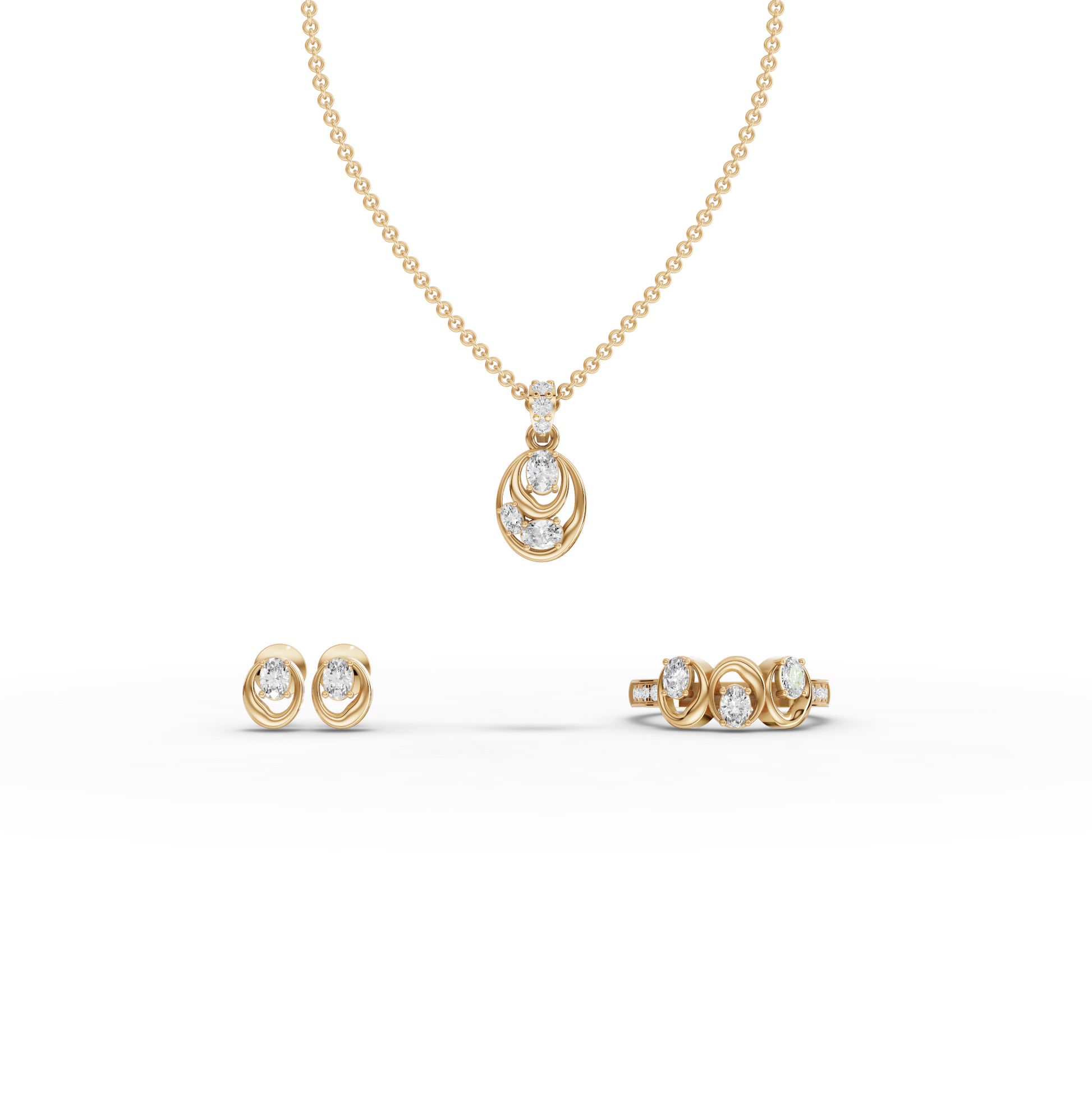 Modern Oval Swirl Moissanite Diamond Jewelry Set