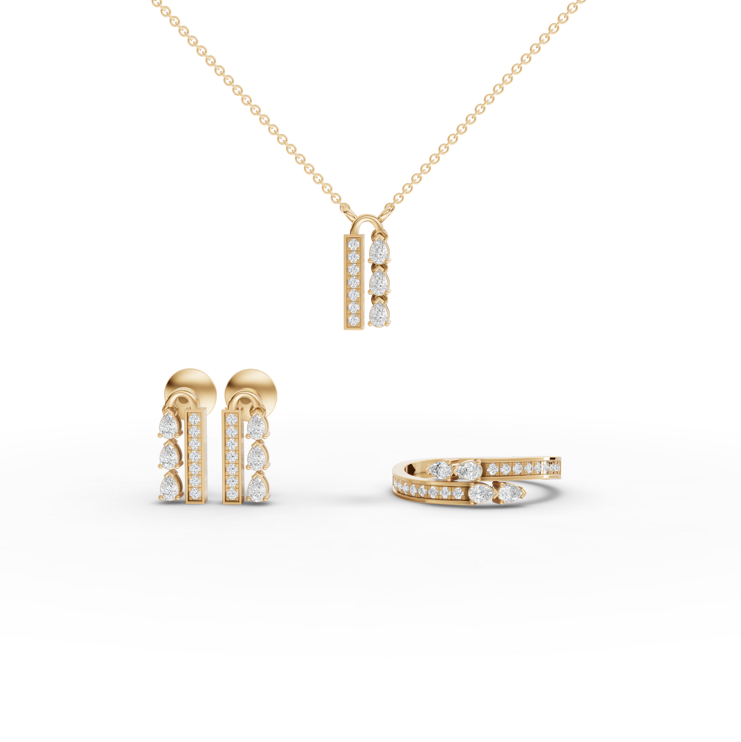 Pear & Vertical Bar Moissanite Diamond Jewelry Set