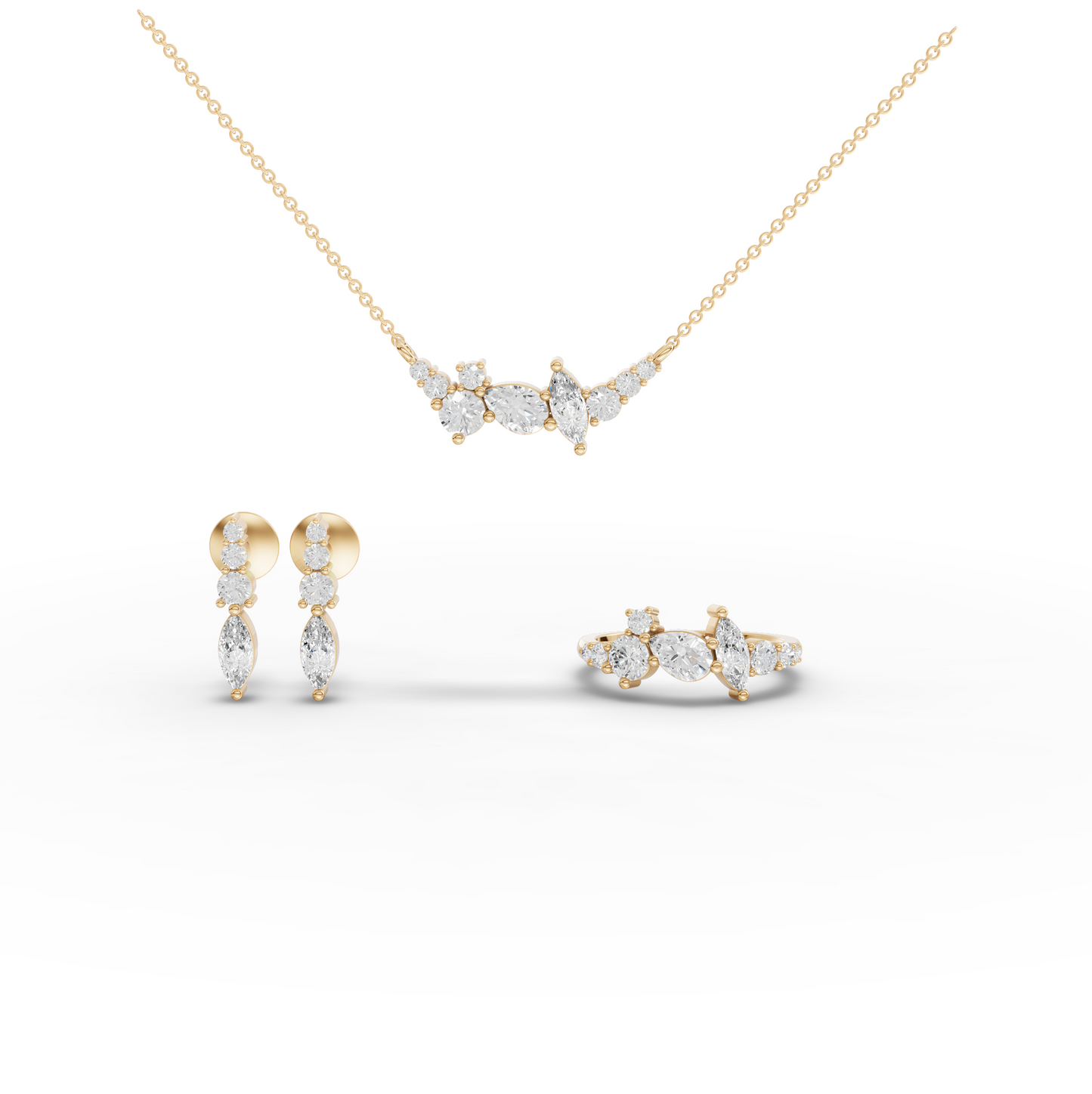 Multi Shape Cluster Moissanite Diamond Jewelry Set