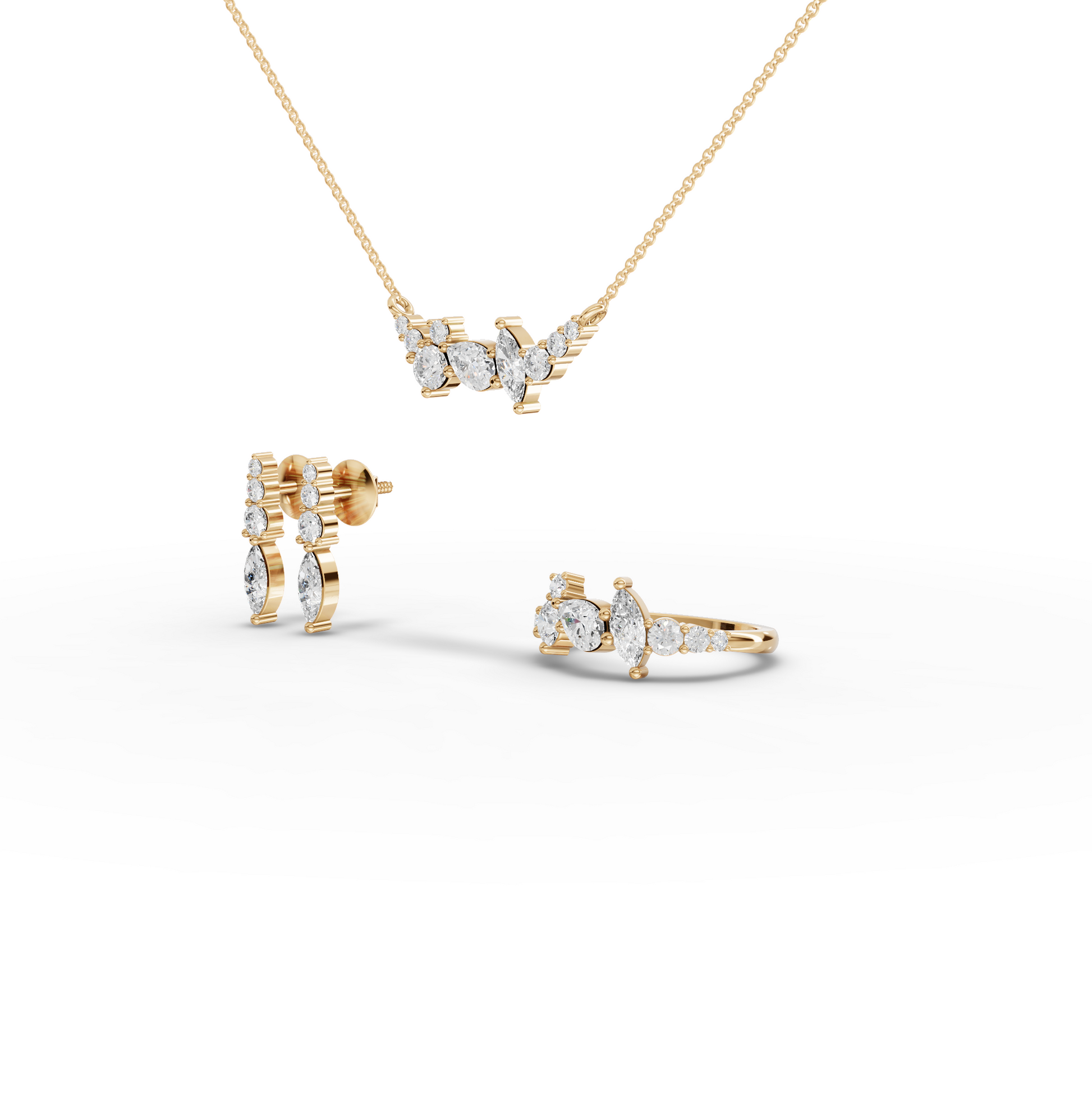 Multi Shape Cluster Moissanite Diamond Jewelry Set