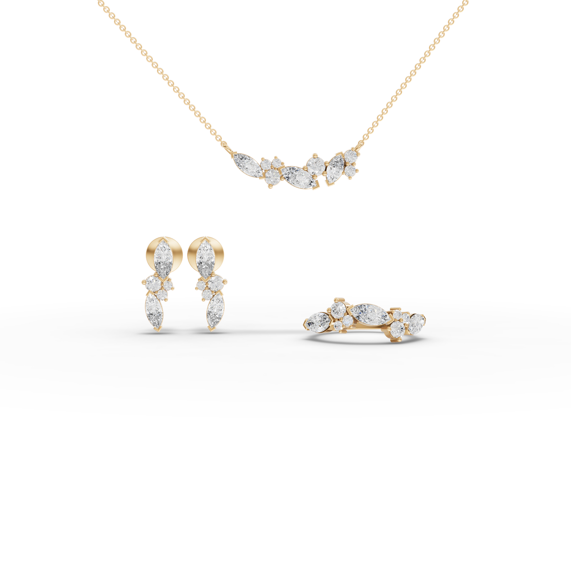 Multi Shape Cluster Moissanite Diamond Jewelry Set