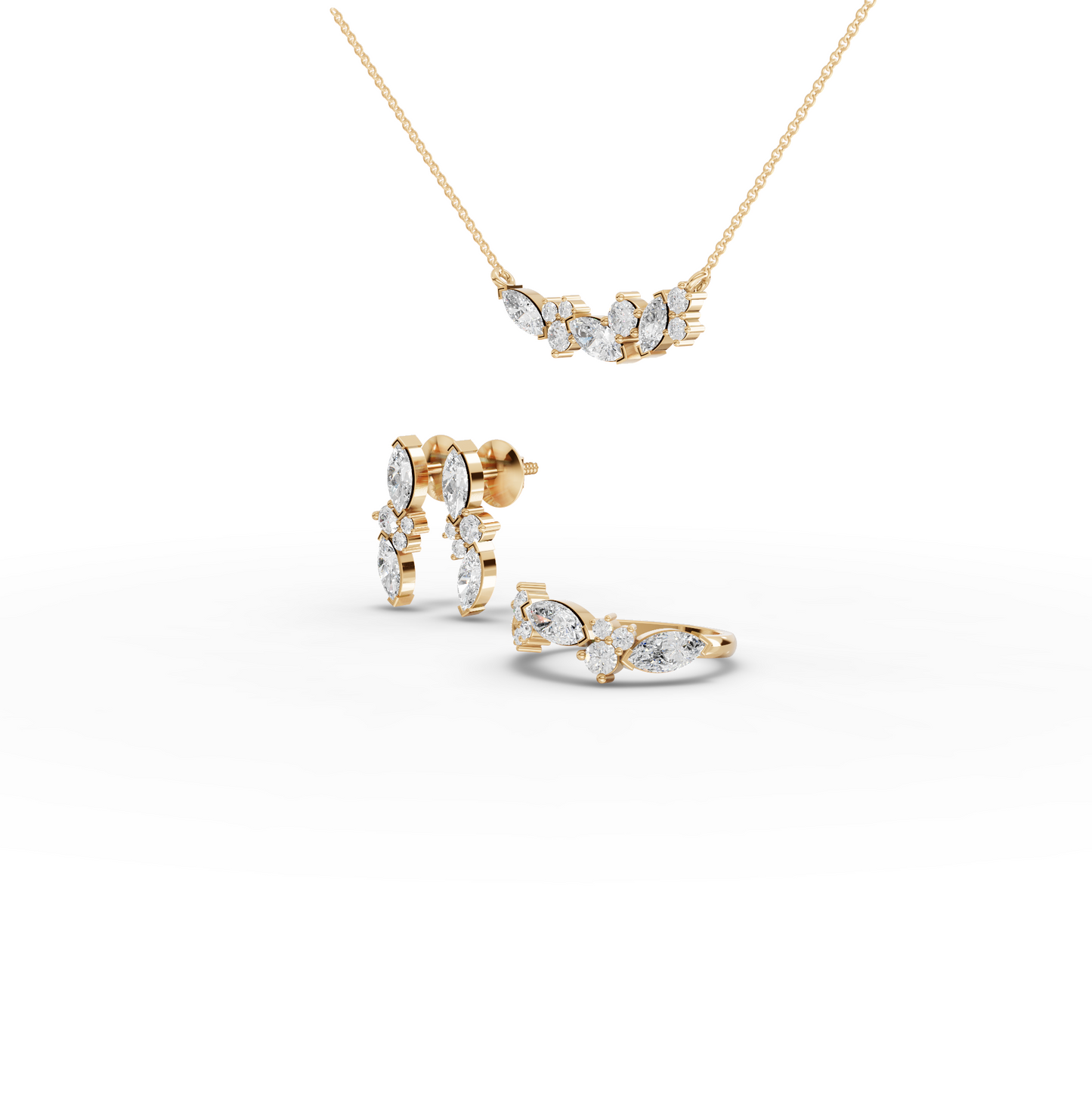 Multi Shape Cluster Moissanite Diamond Jewelry Set