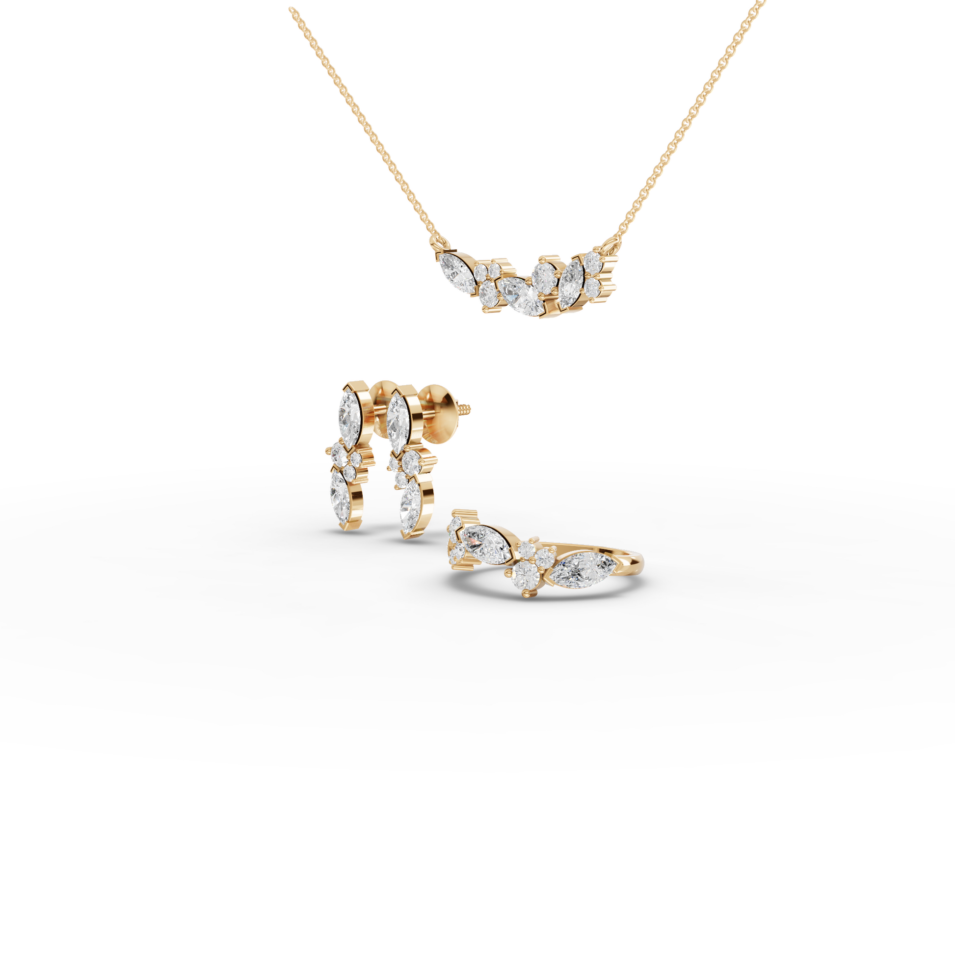 Multi Shape Cluster Moissanite Diamond Jewelry Set