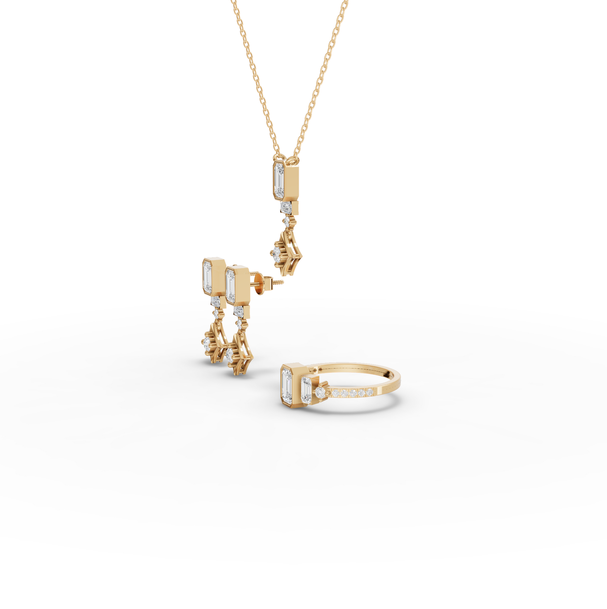 Statememnt Emerald Cut Moissanite Diamond Jewelry Set