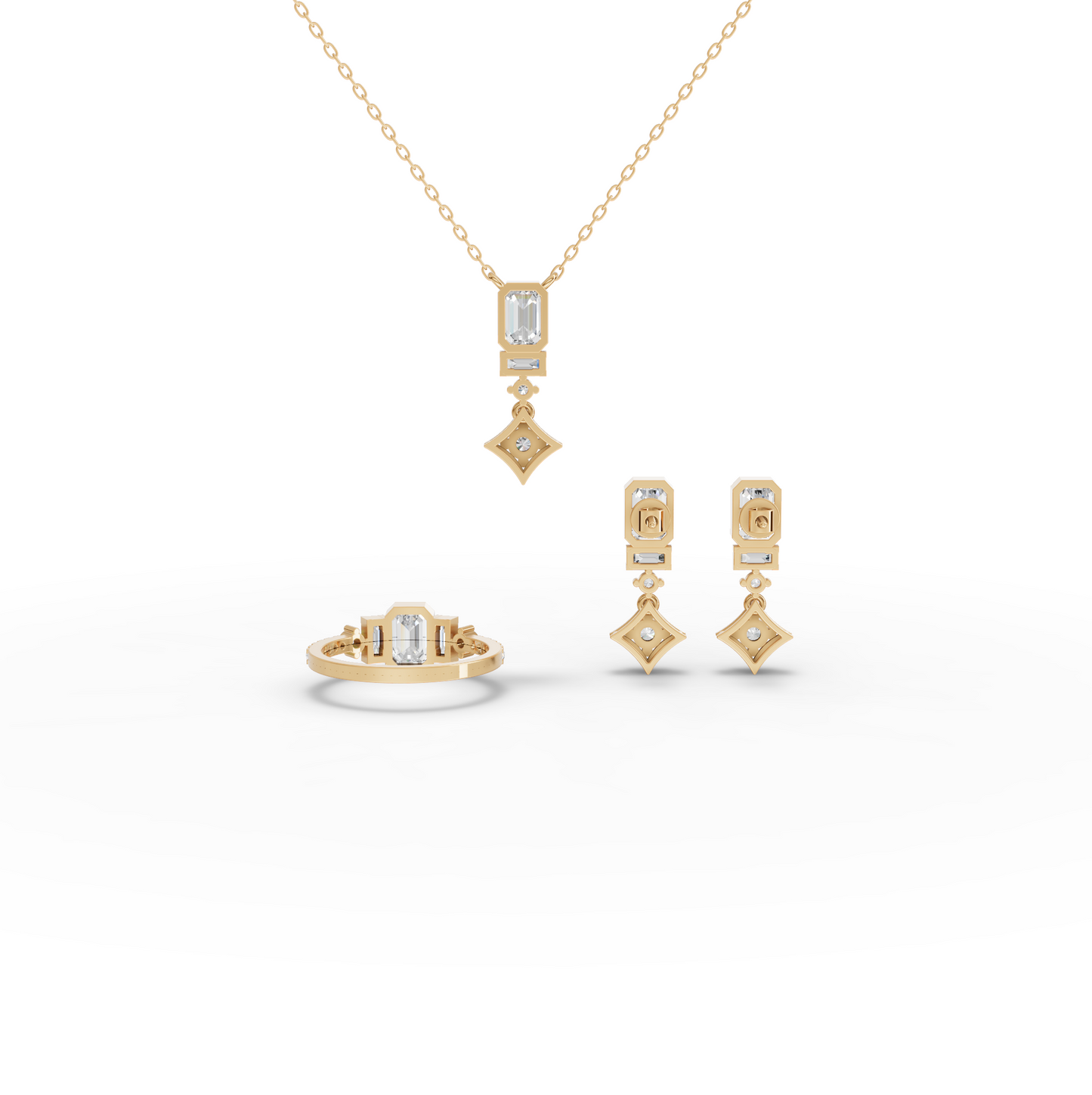 Statememnt Emerald Cut Moissanite Diamond Jewelry Set